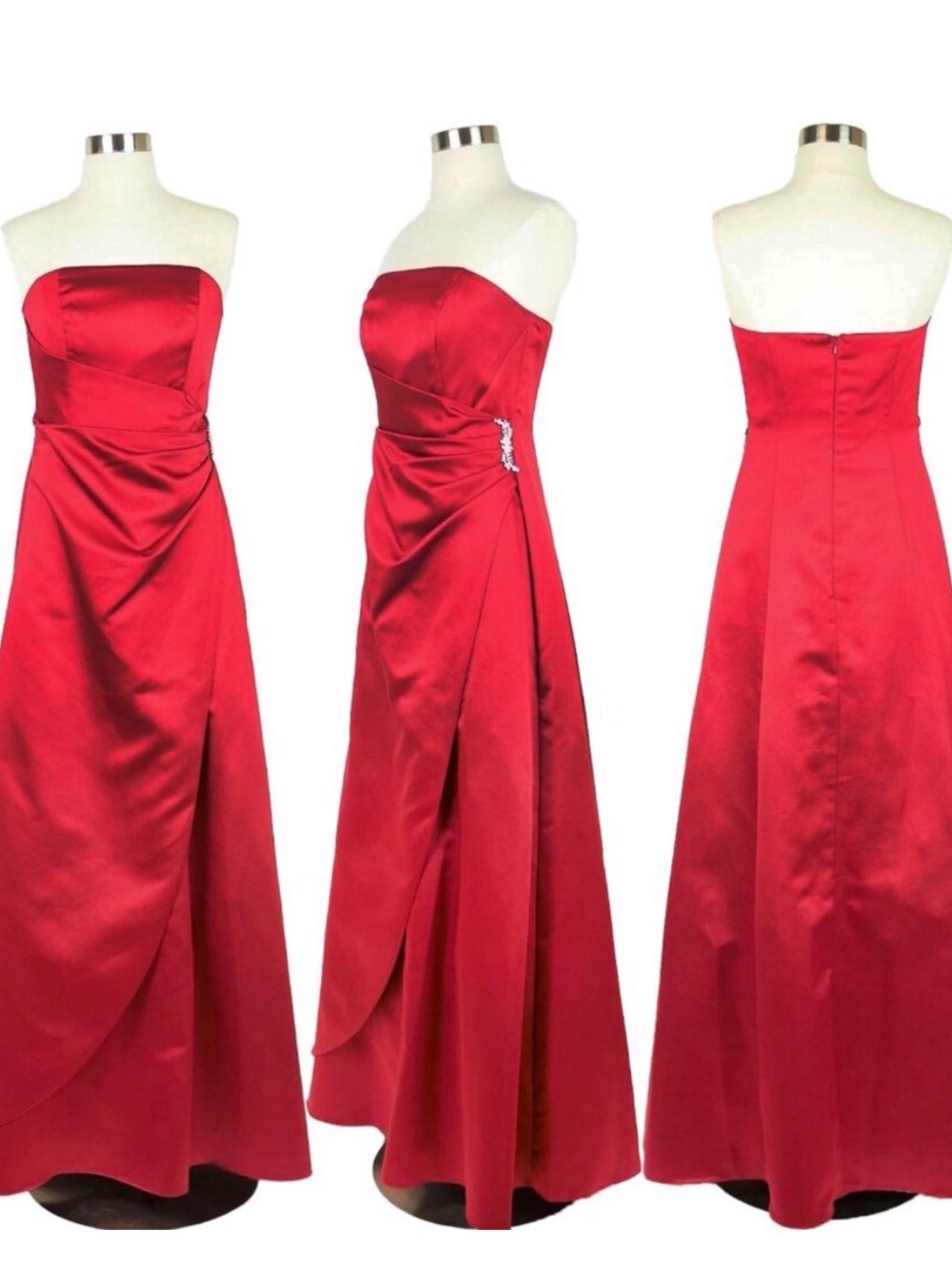 David's Bridal Strapless Red Satin A-Line Gown-Homecoming